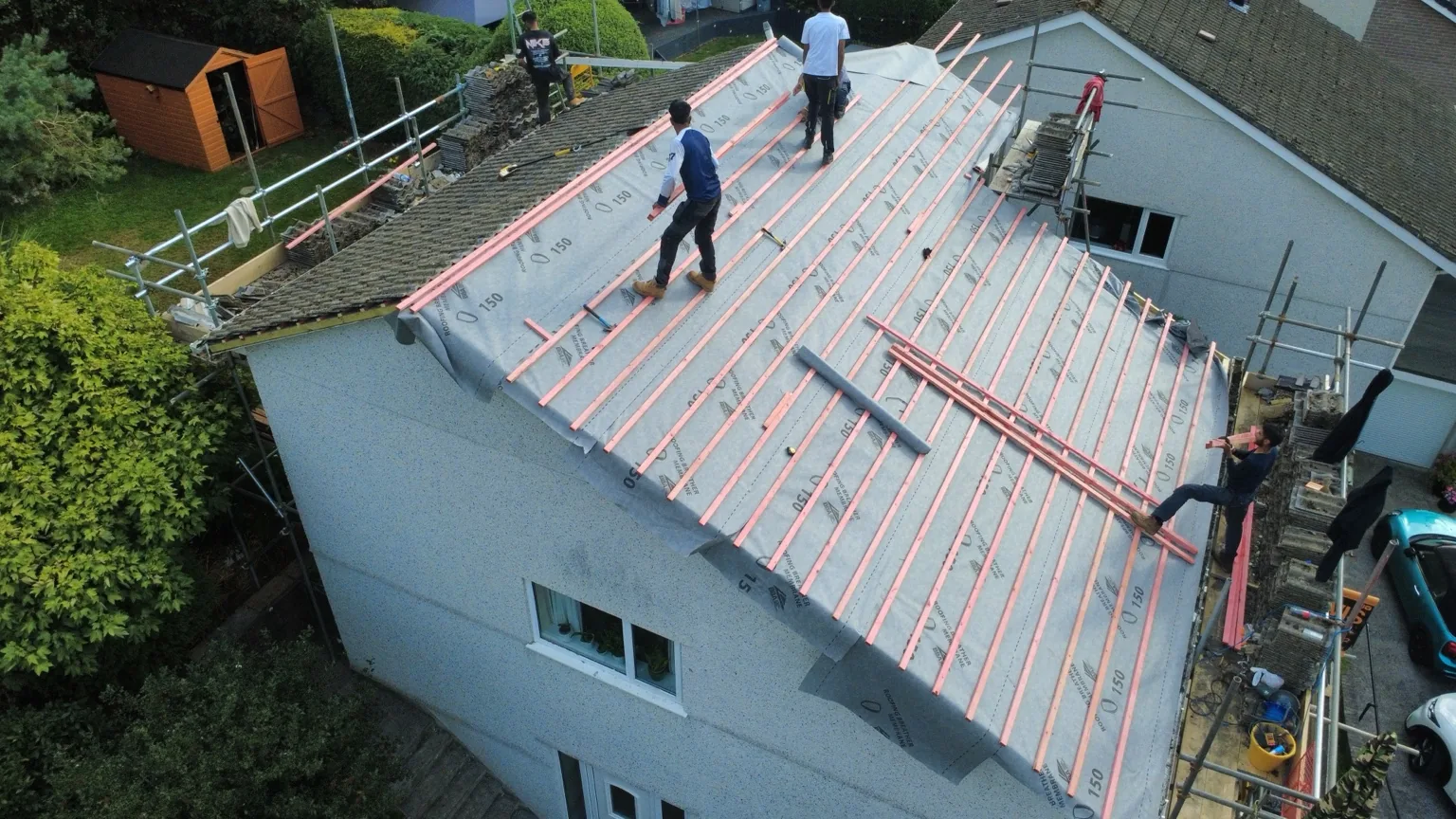 Shield Roofing full re-roof in progress in Plymouth